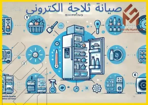 صورة توضيحية جذابة بصريًا توضح كيفية صيانة ثلاجتك الإلكترونية للحصول على الأداء الأمثل.صيانة ثلاجة الكتروني