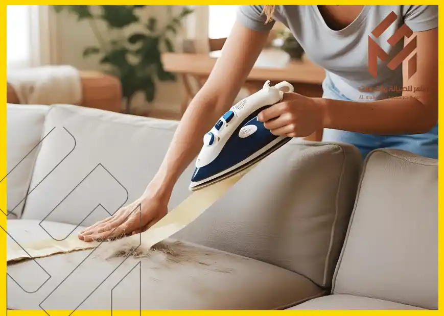 شخص يقوم بإزالة الشعر من أريكة باستخدام مكواة بخار في غرفة معيشة.
كيفية إزالة شعر الكلاب والقطط من الملابس والأثاث النسيجي