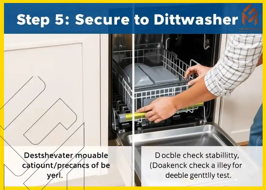 شخص يقوم بتثبيت غسالة الأطباق ويمسك بأداة قياس للتحقق من استقرارها، كيفية تثبيت وتوصيل غسالة الصحون الجديدة