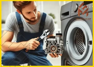 إصلاح الغسالة 1 مهندس بيده قطع لإصلاح الغسالة