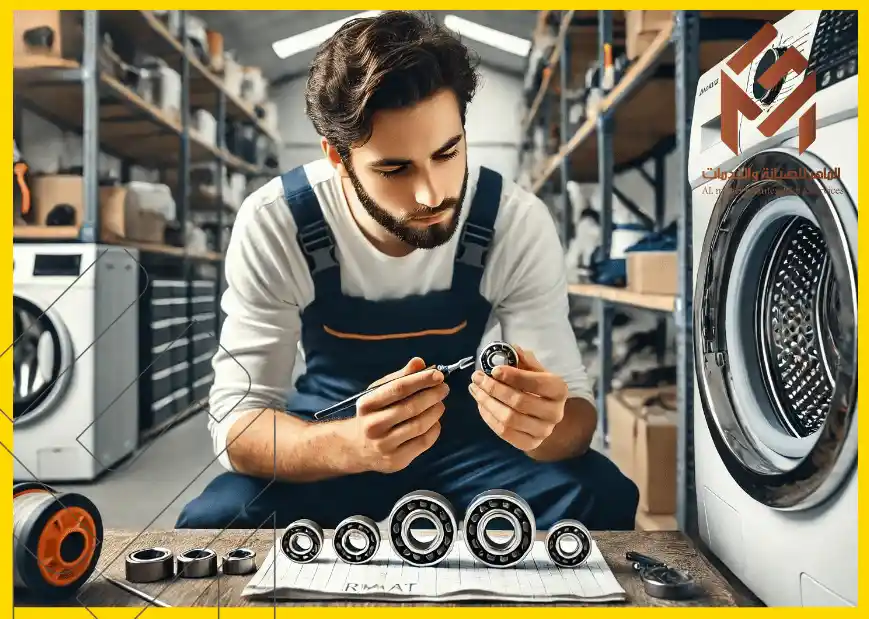  مهندس يمسك في يده ويقوم بعمل اختبار فحص الرمانات لمشكلة غساله دايو تطلع صوت عالي اثناء التنشيف