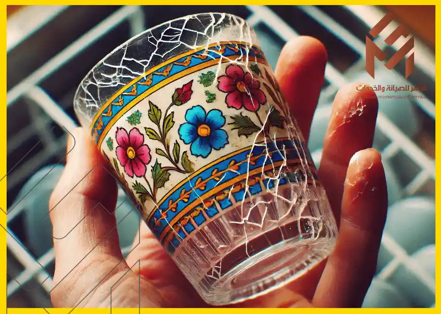كوب زجاجي مزخرف بالزهور المتشققة، ممسوك باليد. 18 شيئًا يجب ألا تضعها أبدًا في غسالة الأطباق