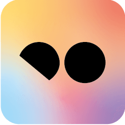 رمز دائرتين باللون الأسود على خلفية متدرجة من الألوان الزاهية تتضمن الأصفر والأزرق والوردي.